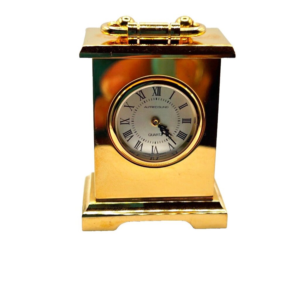 Alfred Sung Brass Tiny Battery Operated quartz clock stainless steel quartz